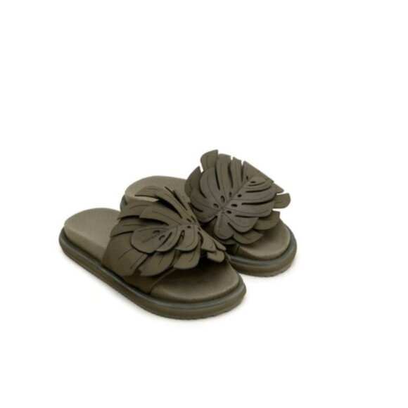 FARM RIO Forest Green Monstera Anatomic Slide Sandals Size 11 - Picture 1 of 5